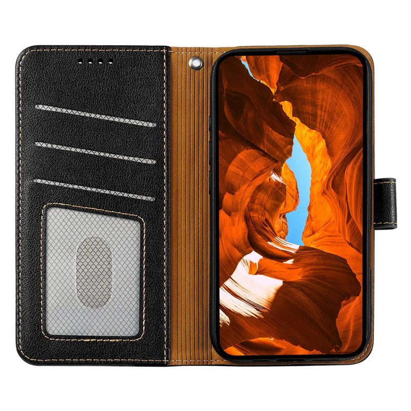 Cover per Samsung Galaxy XCover7 Pro con Blocco RFID Portafoglio, Texture Pelle di Litchi, Chiusura Magnetica - Nero