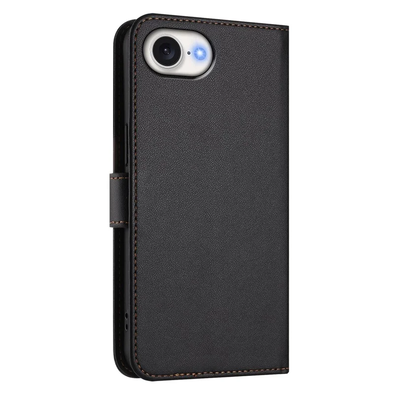 Funda de cuero para iPhone 16e con soporte tipo cartera y correa de muñeca - Negro