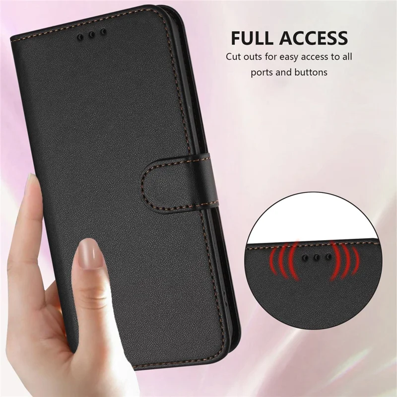 Funda de cuero para iPhone 16e con soporte tipo cartera y correa de muñeca - Negro