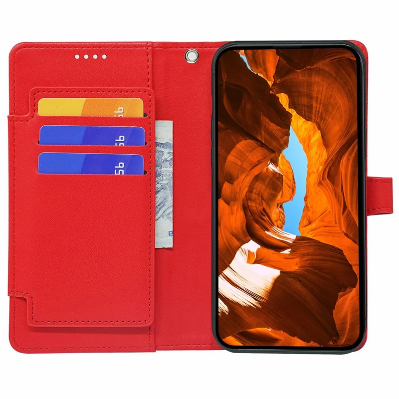 Capa For Honor 400 Pro 5G (Global) com 9 Compartimentos para Cartões em Couro PU com Suporte - Vermelho