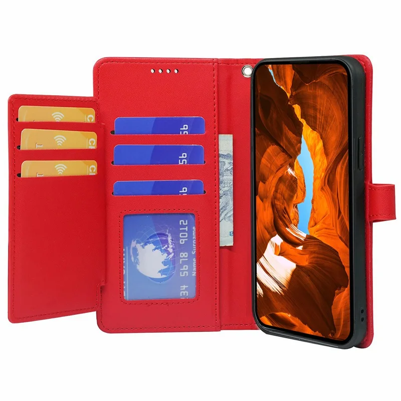 Capa For Honor 400 Pro 5G (Global) com 9 Compartimentos para Cartões em Couro PU com Suporte - Vermelho