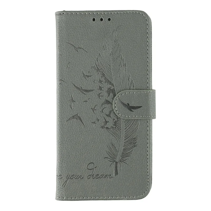 For Motorola Edge 60 Pro 5G Case Feather Imprint PU Leather Wallet Phone Cover - Grey