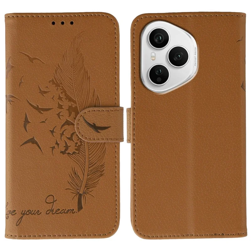 For Honor 400 Pro 5G (Global) Case Feather Imprint PU Leather Wallet Phone Cover - Brown