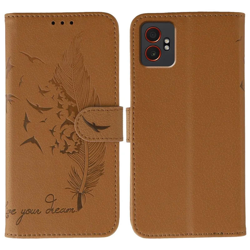 For Samsung Galaxy XCover7 Pro Case Feather Imprint PU Leather Wallet Phone Cover - Brown