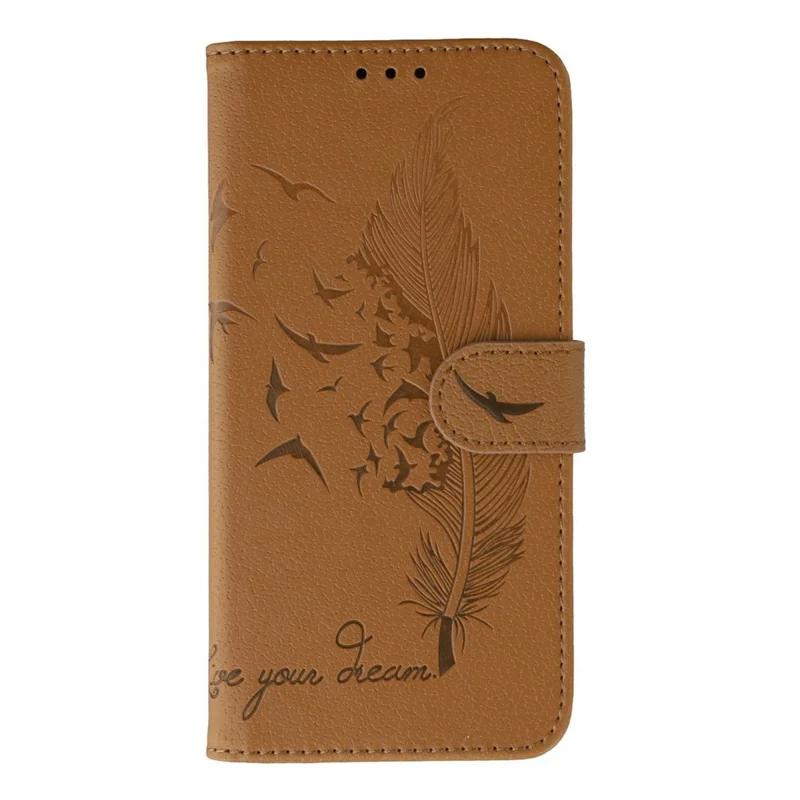 For Samsung Galaxy XCover7 Pro Case Feather Imprint PU Leather Wallet Phone Cover - Brown