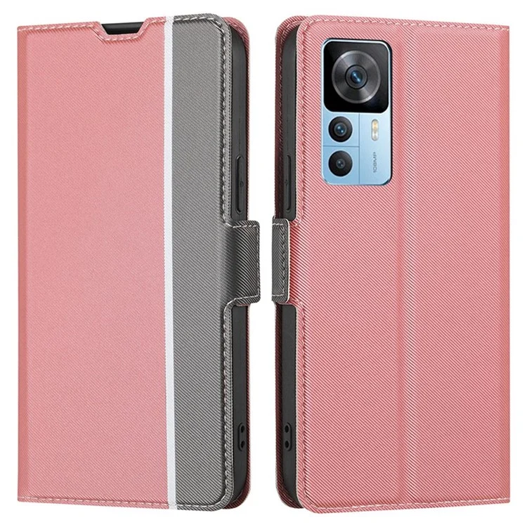 Für Xiaomi 12T 5G / Redmi K50 Ultra 5G / 12T Pro 5G Zwirn-Textur PU-Lederklapptasche Dual-Magnet-Verschluss Kartenschlitze Ständer Handyhülle - Rosa