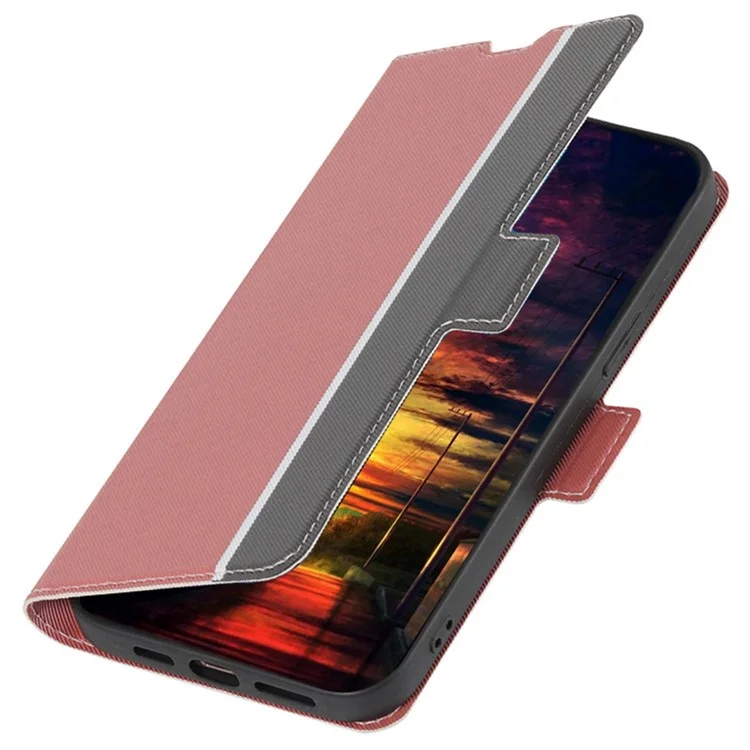 Für Xiaomi 12T 5G / Redmi K50 Ultra 5G / 12T Pro 5G Zwirn-Textur PU-Lederklapptasche Dual-Magnet-Verschluss Kartenschlitze Ständer Handyhülle - Rosa