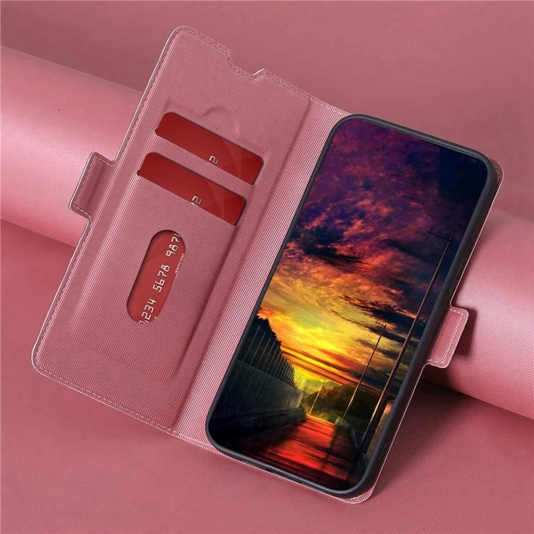 Für Xiaomi 12T 5G / Redmi K50 Ultra 5G / 12T Pro 5G Zwirn-Textur PU-Lederklapptasche Dual-Magnet-Verschluss Kartenschlitze Ständer Handyhülle - Rosa