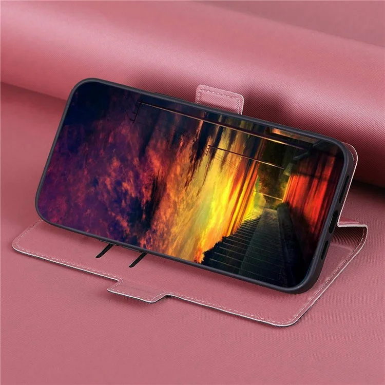 Für Xiaomi 12T 5G / Redmi K50 Ultra 5G / 12T Pro 5G Zwirn-Textur PU-Lederklapptasche Dual-Magnet-Verschluss Kartenschlitze Ständer Handyhülle - Rosa
