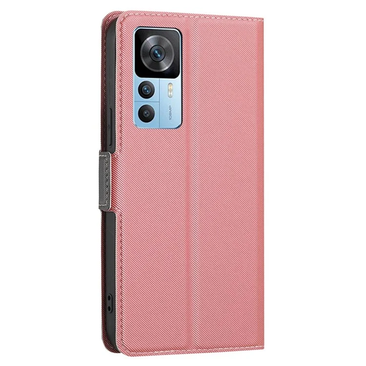 Für Xiaomi 12T 5G / Redmi K50 Ultra 5G / 12T Pro 5G Zwirn-Textur PU-Lederklapptasche Dual-Magnet-Verschluss Kartenschlitze Ständer Handyhülle - Rosa
