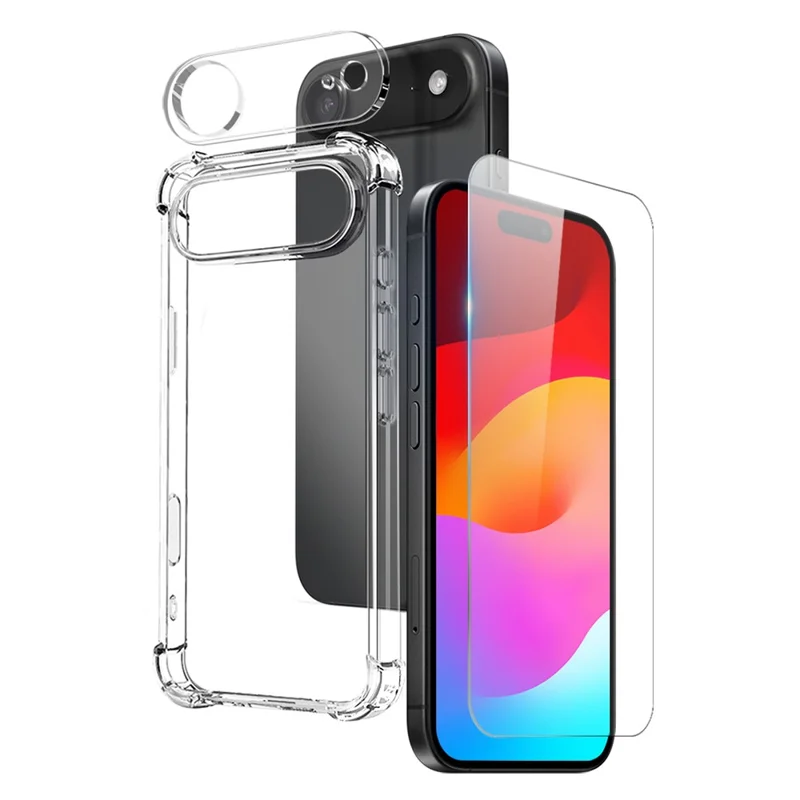 NORTHJO Pour iPhone 17 Étui Air Antichoc Coque de téléphone TPU transparente avec film en verre trempé et film d'objectif de caméra
