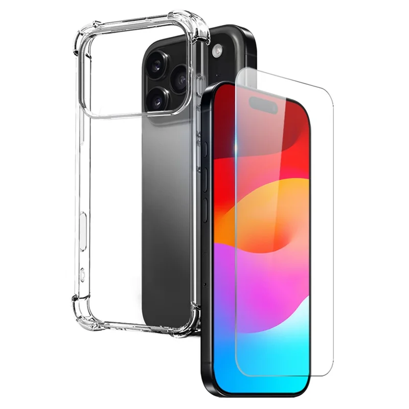NORTHJO Coque de protection antichoc à quatre coins pour iPhone 17 Pro, transparente en TPU avec verre trempé