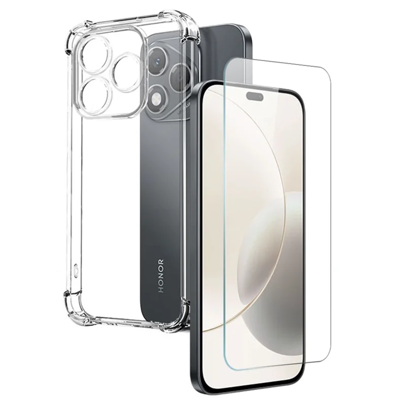 NORTHJO Pour Honor 400 Lite 5G Étui Antichoc à Quatre Coins en TPU Transparent avec Verre Trempé