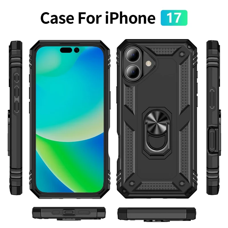 Чехол для iPhone 17 из поликарбоната и термопластичного полиуретана с подставкой - Черный