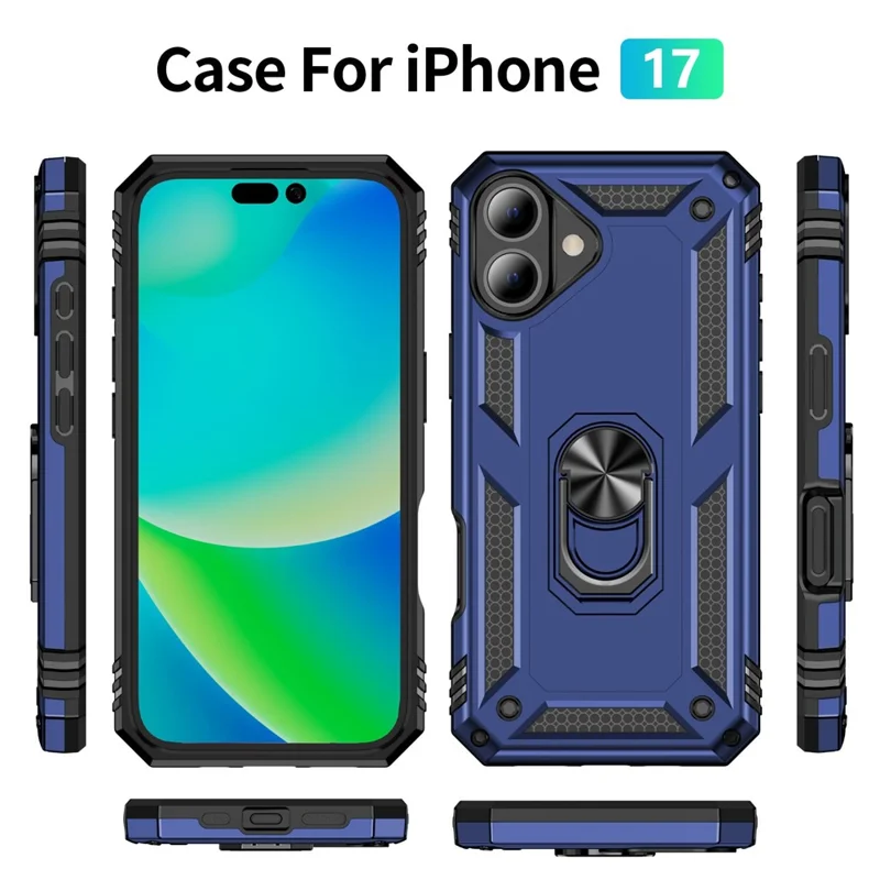 For iPhone 17 Case PC + TPU Phone Cover with Kickstand - Blue