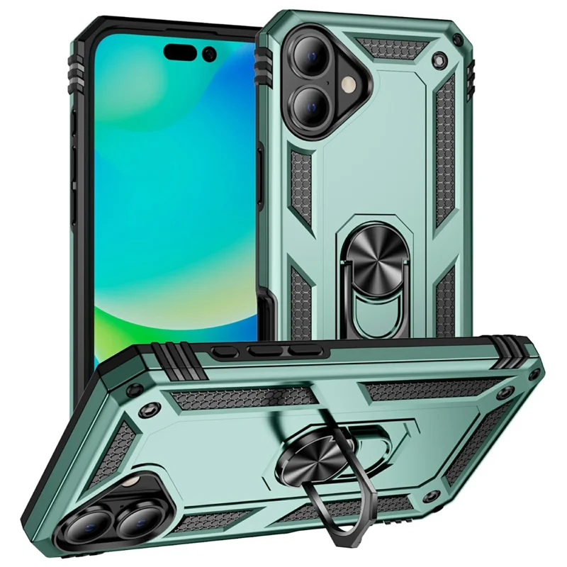 For iPhone 17 Case PC + TPU Phone Cover with Kickstand - Blackish Green