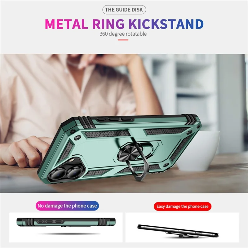 For iPhone 17 Case PC + TPU Phone Cover with Kickstand - Blackish Green