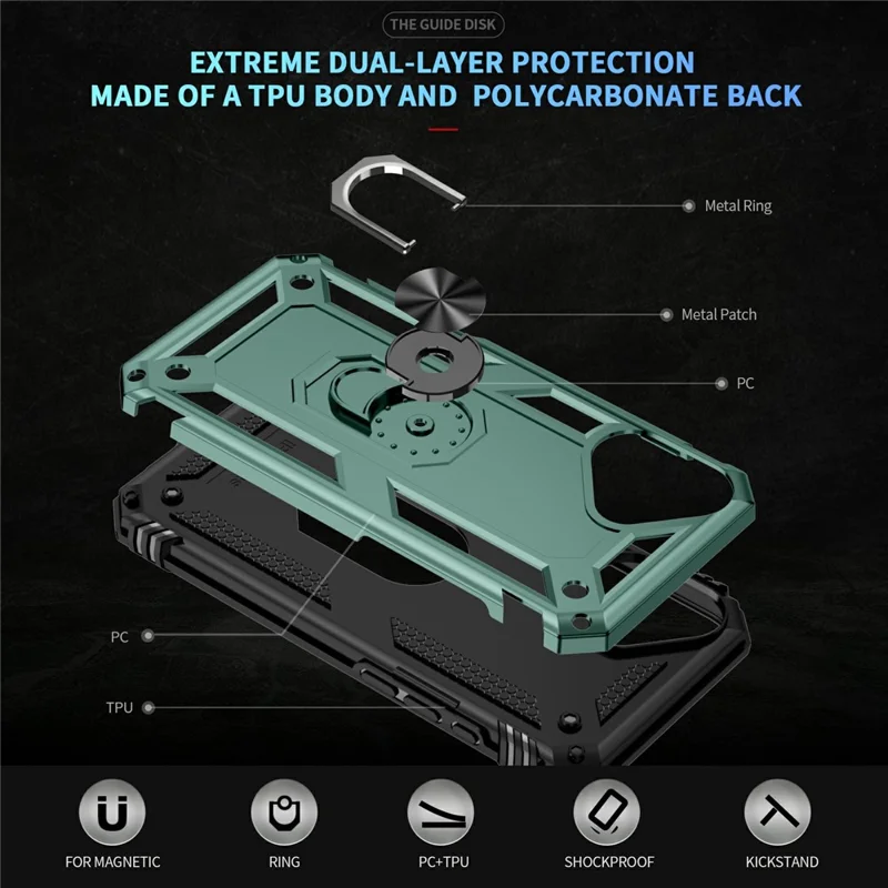 For iPhone 17 Case PC + TPU Phone Cover with Kickstand - Blackish Green