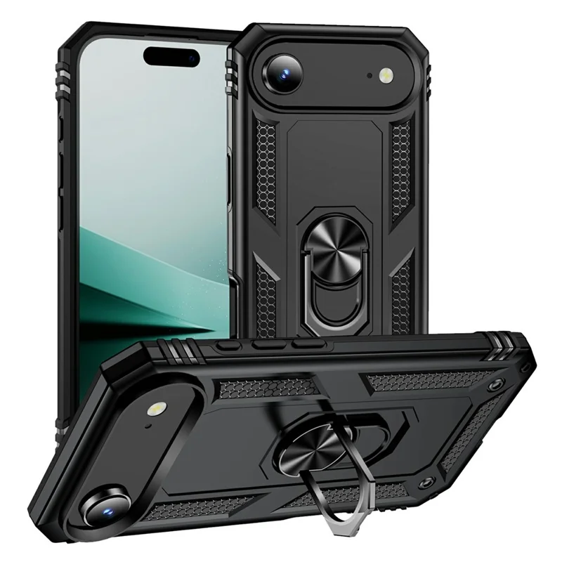 Für iPhone 17 Air Hülle PC + TPU Handyhülle mit Ständer - Schwarz