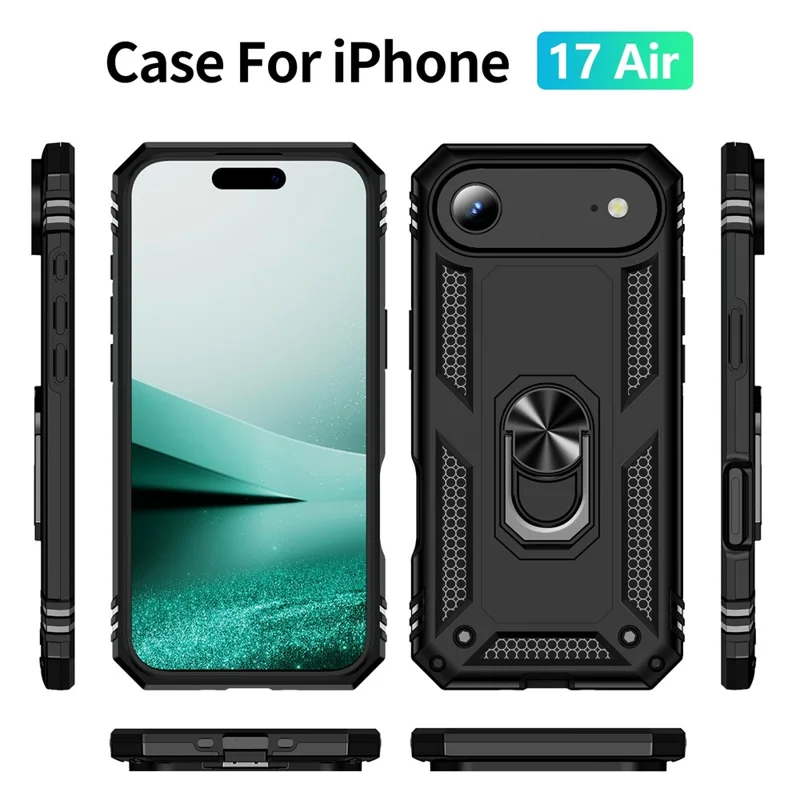Für iPhone 17 Air Hülle PC + TPU Handyhülle mit Ständer - Schwarz