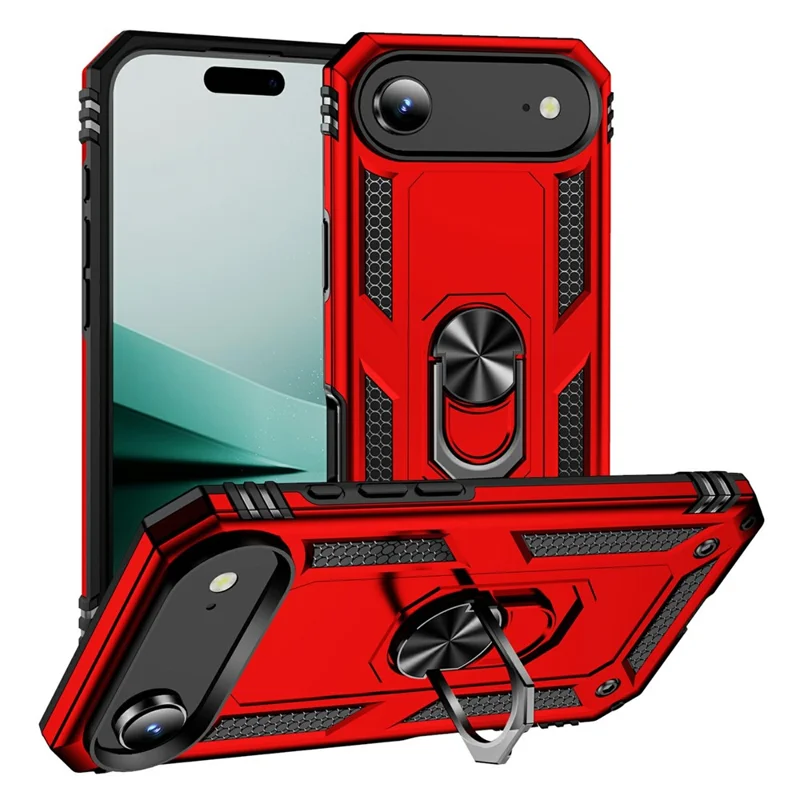 For iPhone 17 Air Case PC + TPU Phone Cover with Kickstand - Red