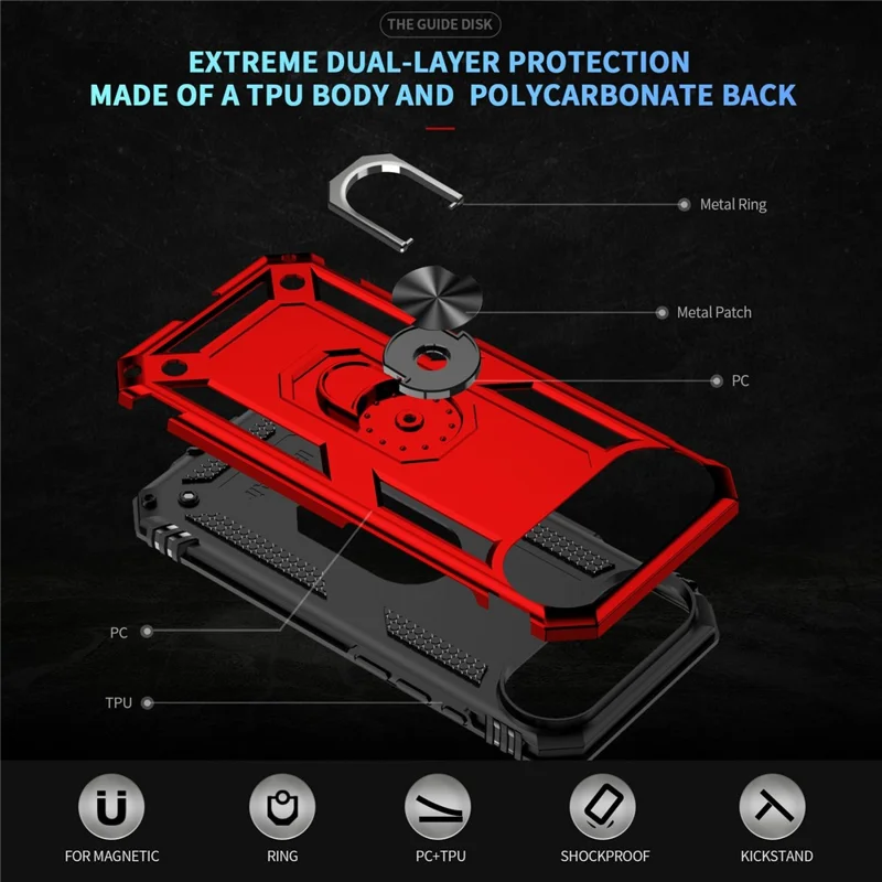 For iPhone 17 Air Case PC + TPU Phone Cover with Kickstand - Red