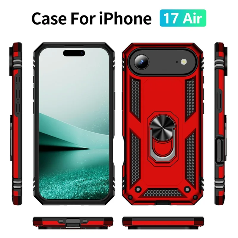 For iPhone 17 Air Case PC + TPU Phone Cover with Kickstand - Red