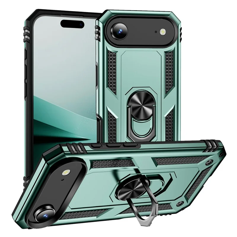 For iPhone Air Case PC + TPU Phone Cover with Kickstand - Blackish Green