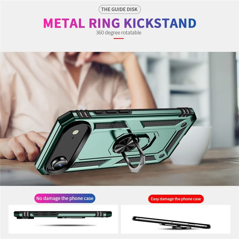 For iPhone Air Case PC + TPU Phone Cover with Kickstand - Blackish Green