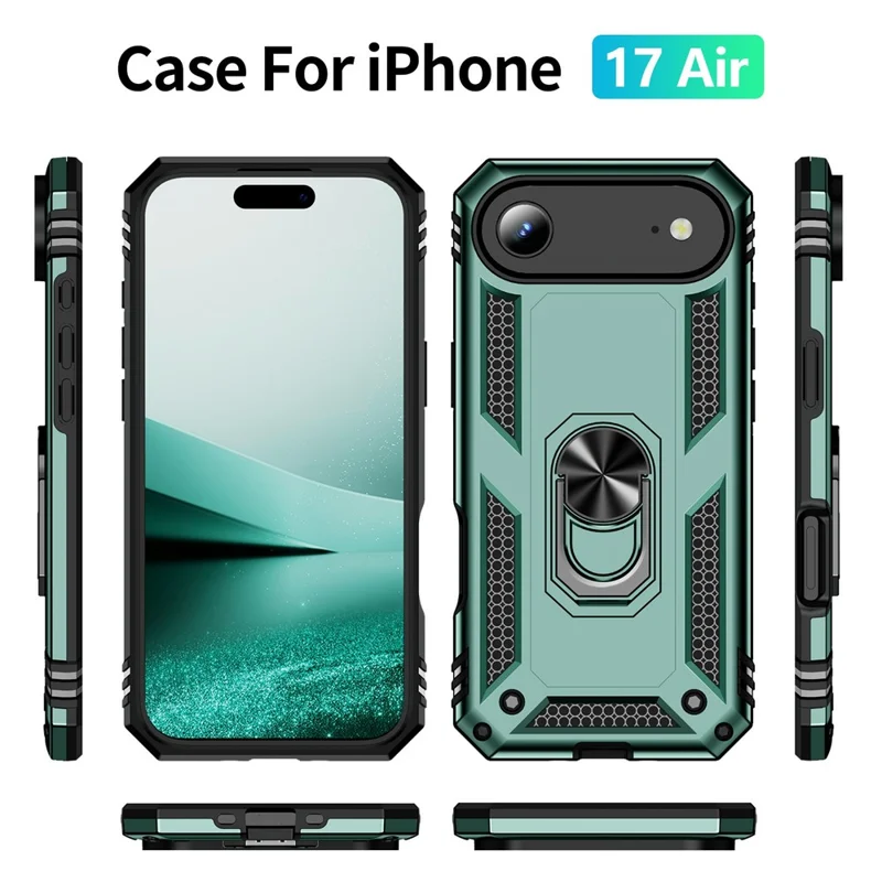 For iPhone Air Case PC + TPU Phone Cover with Kickstand - Blackish Green