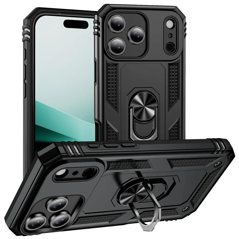 Für iPhone 17 Pro Max Hülle PC + TPU Handyhülle mit Ständer - Schwarz