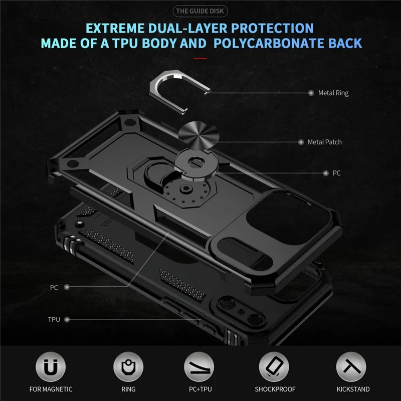 Für iPhone 17 Pro Max Hülle PC + TPU Handyhülle mit Ständer - Schwarz