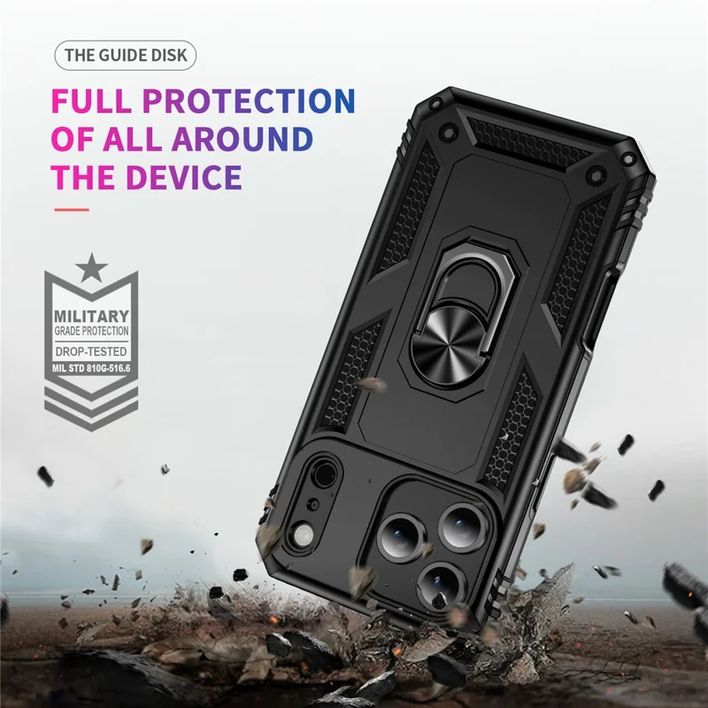 Für iPhone 17 Pro Max Hülle PC + TPU Handyhülle mit Ständer - Schwarz