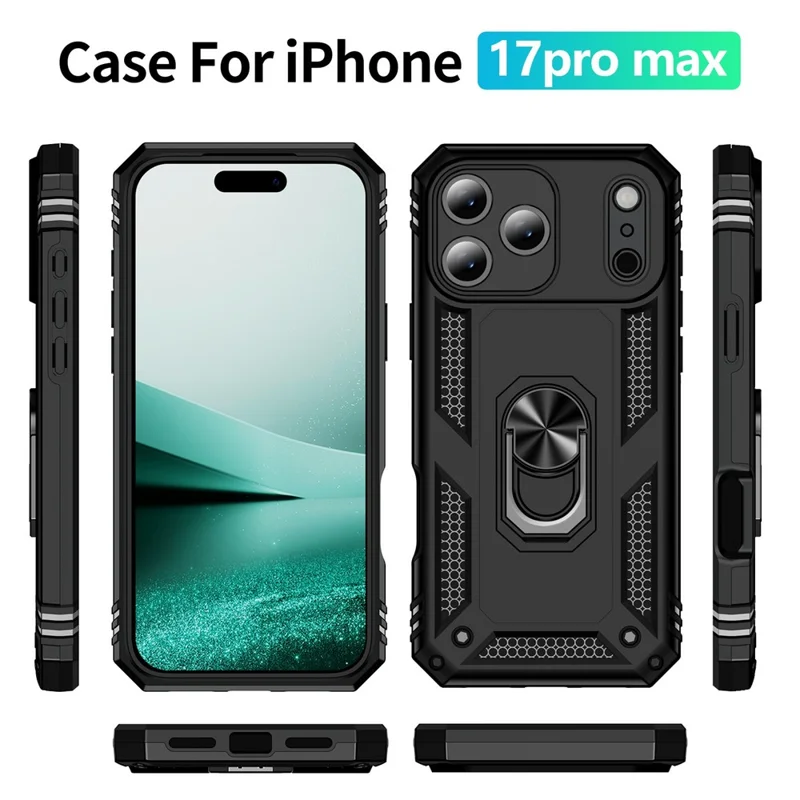 Für iPhone 17 Pro Max Hülle PC + TPU Handyhülle mit Ständer - Schwarz