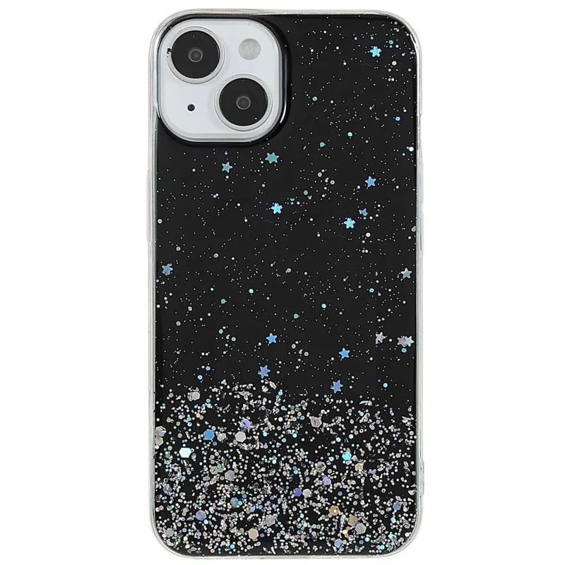 Bulk Purchasing For iPhone 15 Plus Case Starry Sky Sparkle Epoxy Anti-Drop TPU Phone Cover - Black
