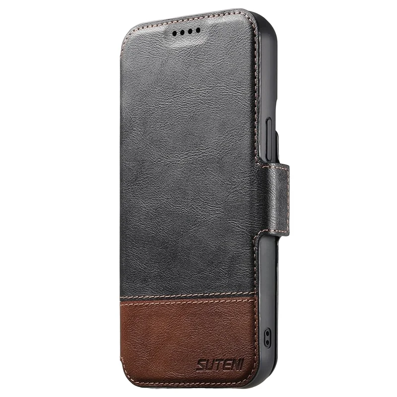 SUTENI Q-06 Cover per iPhone 16 Pro con Colore Spezzato Custodia in Pelle Magnetica Staccabile - Nero