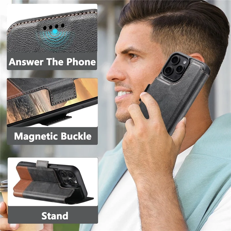 SUTENI Q-06 Cover per iPhone 16 Pro con Colore Spezzato Custodia in Pelle Magnetica Staccabile - Nero