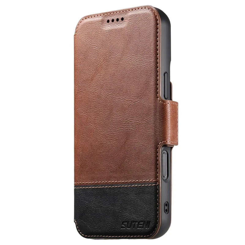 SUTENI Q-06 For iPhone 16 Case Color Splicing Magnetic Detachable Leather Phone Cover - Brown