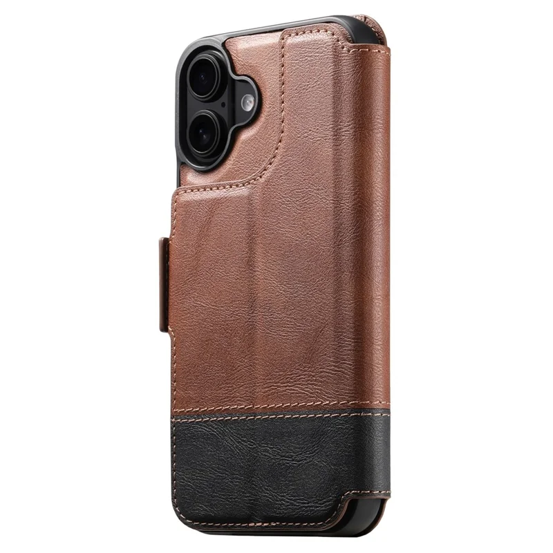 SUTENI Q-06 For iPhone 16 Case Color Splicing Magnetic Detachable Leather Phone Cover - Brown
