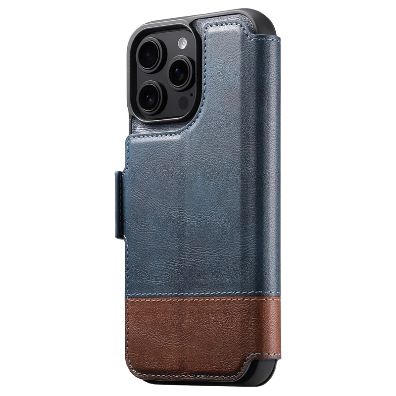 SUTENI Q-06 For iPhone 15 Pro Case Color Splicing Magnetic Detachable Leather Phone Cover - Blue