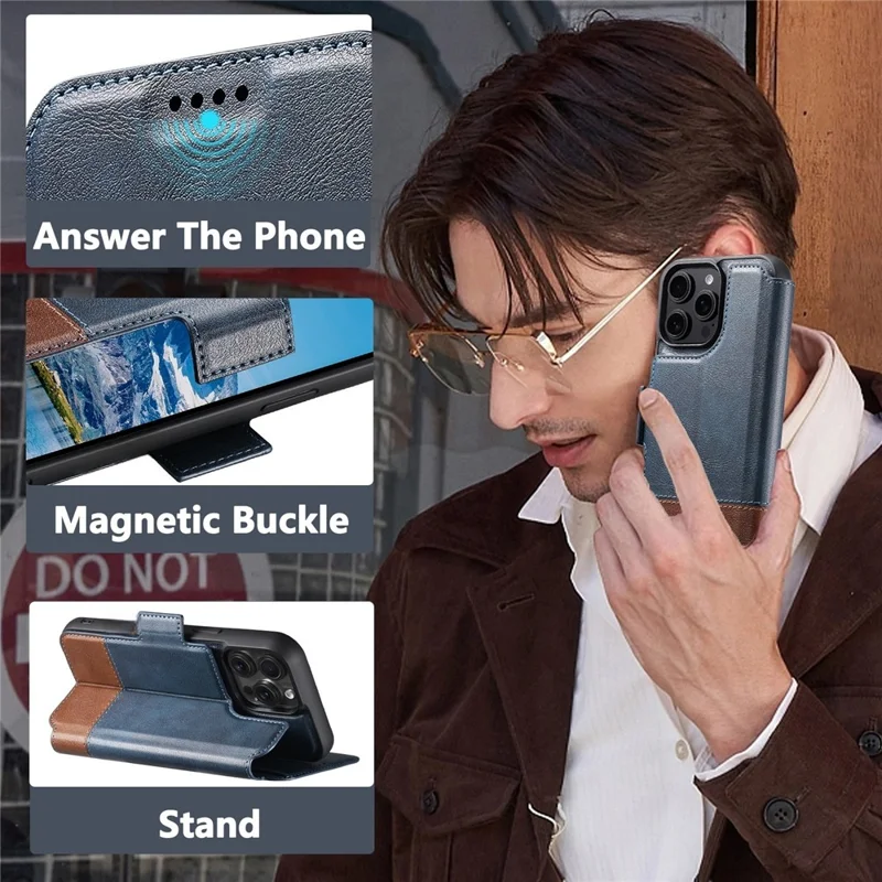SUTENI Q-06 For iPhone 15 Pro Case Color Splicing Magnetic Detachable Leather Phone Cover - Blue