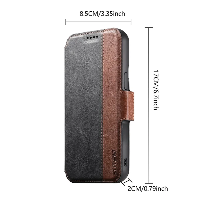 SUTENI Q-07 For iPhone 16 Pro Max Case Magnetic Color Splicing Cowhide Texture Leather Cover - Black