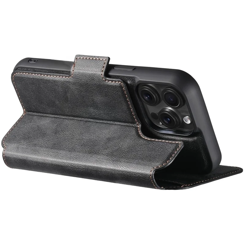 SUTENI Q-07 For iPhone 16 Pro Max Case Magnetic Color Splicing Cowhide Texture Leather Cover - Black