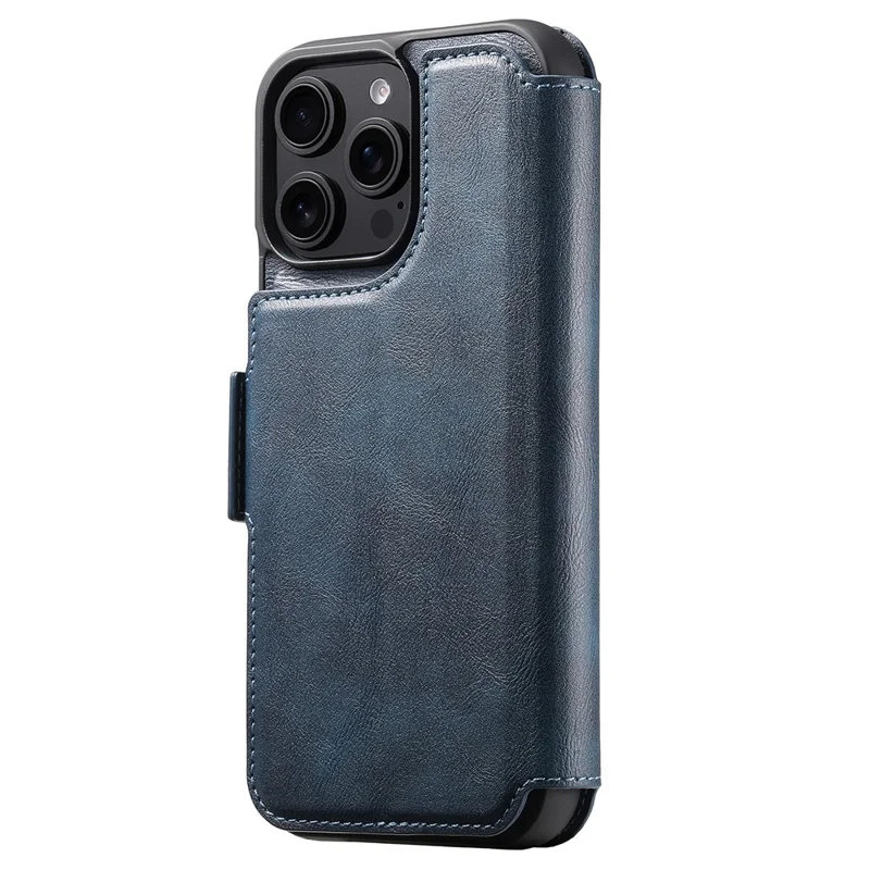 SUTENI Q-07 For iPhone 16 Pro Case Magnetic Color Splicing Cowhide Texture Leather Cover - Blue