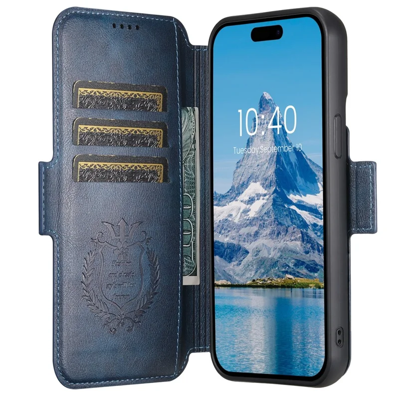 SUTENI Q-07 For iPhone 16 Pro Case Magnetic Color Splicing Cowhide Texture Leather Cover - Blue