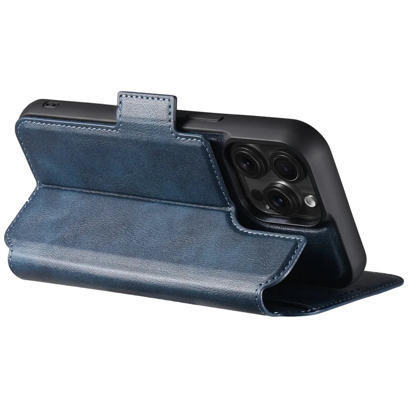 SUTENI Q-07 For iPhone 16 Pro Case Magnetic Color Splicing Cowhide Texture Leather Cover - Blue