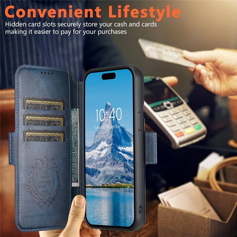 SUTENI Q-07 For iPhone 16 Pro Case Magnetic Color Splicing Cowhide Texture Leather Cover - Blue