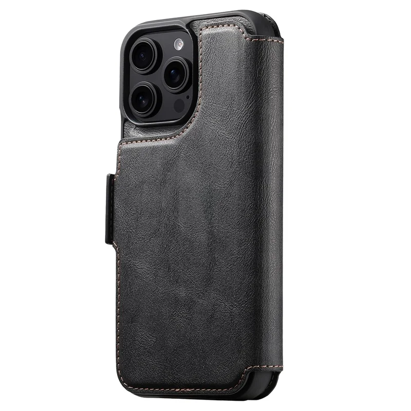 SUTENI Q-07 For iPhone 15 Pro Max Case Magnetic Color Splicing Cowhide Texture Leather Cover - Black