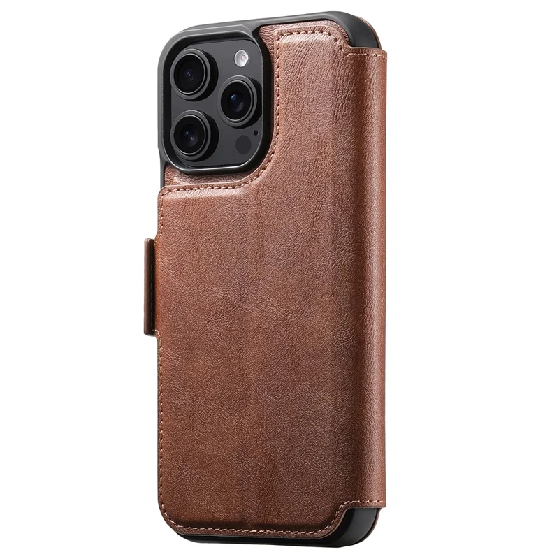 SUTENI Q-07 per iPhone 15 Pro Cover Magnetico con Inserti a Colori in Pelle di Vacchetta - Marrone