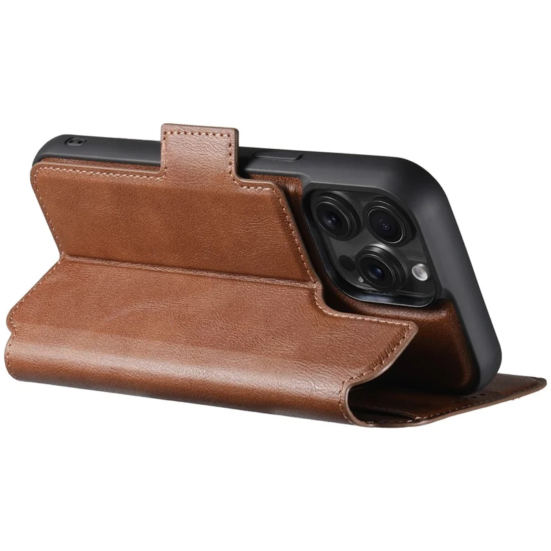 SUTENI Q-07 per iPhone 15 Pro Cover Magnetico con Inserti a Colori in Pelle di Vacchetta - Marrone